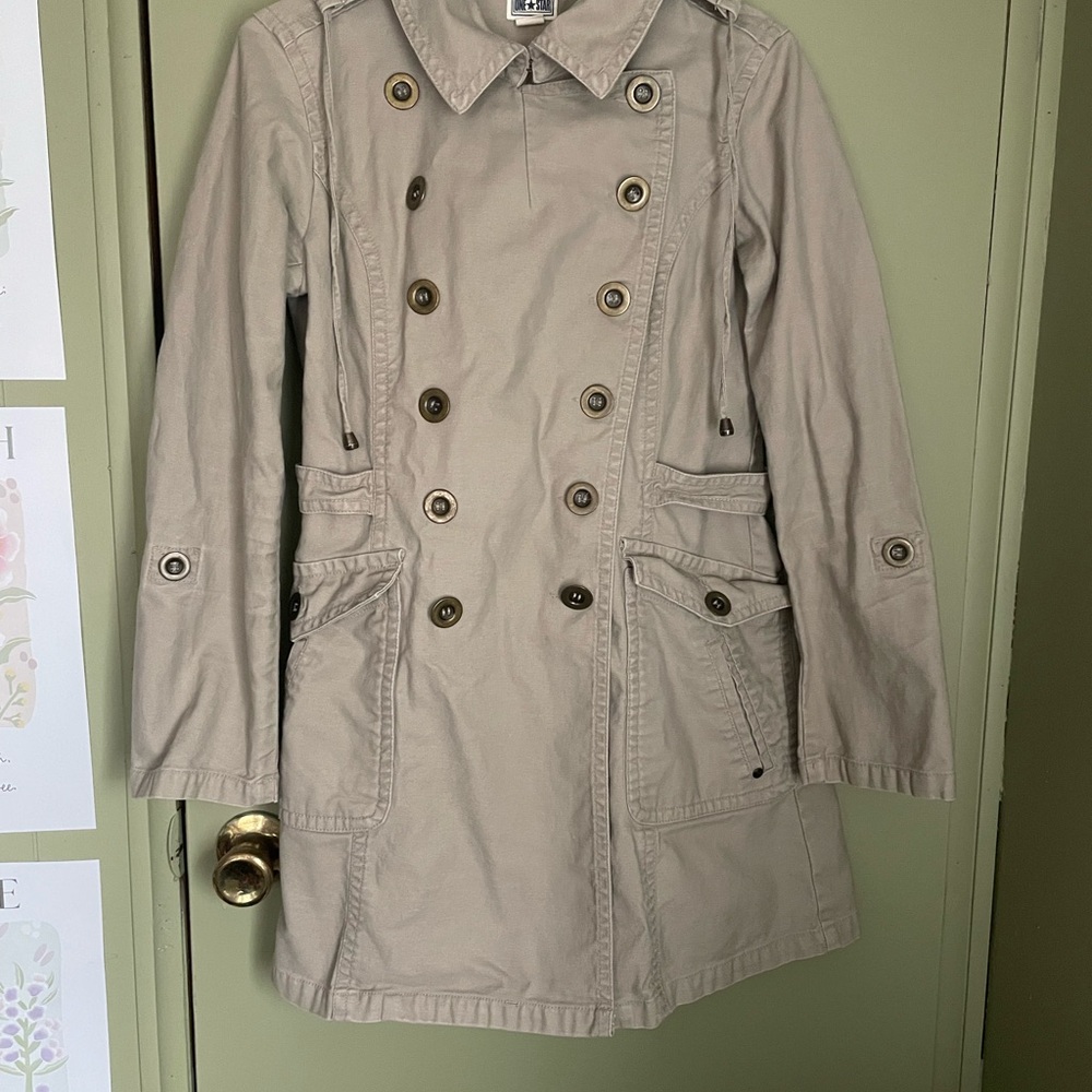 Y2k Converse Tan Hooded Trench Coat Sz Med